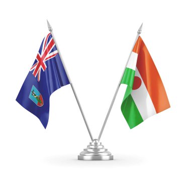 Nijer ve Montserrat masa bayrakları beyaz 3D görüntüleme üzerinde izole