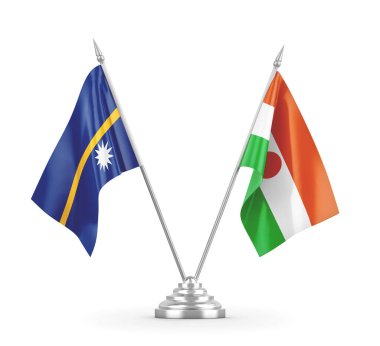 Nijer ve Nauru masa bayrakları beyaz 3D görüntüleme üzerinde izole