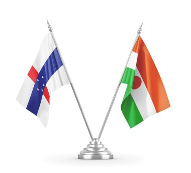 Nijer ve Hollanda Antilleri masa bayrakları beyaz 3D görüntüleme üzerinde izole