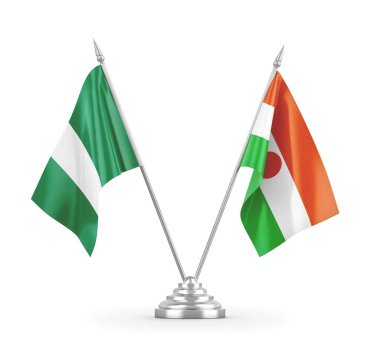 Nijerya ve Nijerya masa bayrakları beyaz 3D görüntüleme üzerinde izole edildi