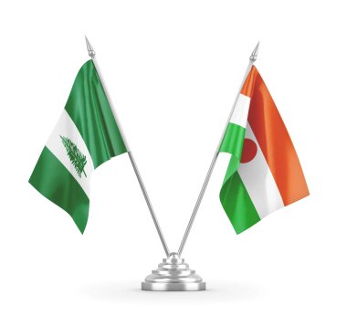 Nijer ve Norfolk Adaları masa bayrakları beyaz 3D görüntülerde izole edildi