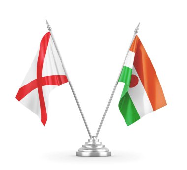 Nijer ve Kuzey İrlanda masa bayrakları beyaz 3D görüntüleme üzerinde izole