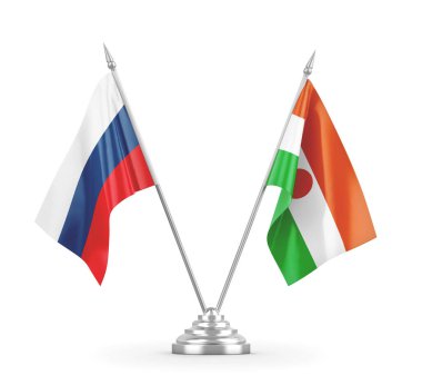 Nijer ve Rusya bayrakları beyaz 3D görüntüleme üzerinde izole edildi