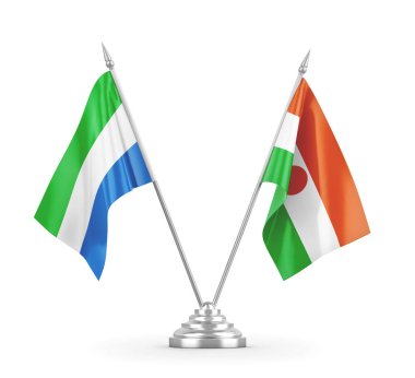 Nijer ve Sierra Leone masa bayrakları beyaz 3D görüntüleme üzerinde izole edildi