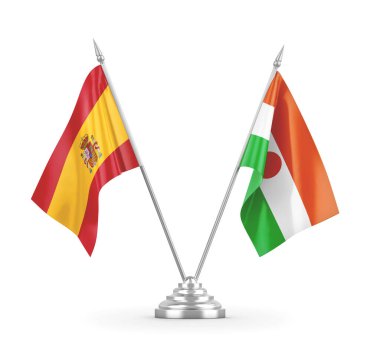 Nijer ve İspanya bayrakları beyaz 3D görüntüleme üzerinde izole edildi