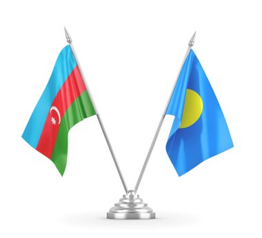 Palau ve Azerbaycan masa bayrakları beyaz 3D görüntüleme