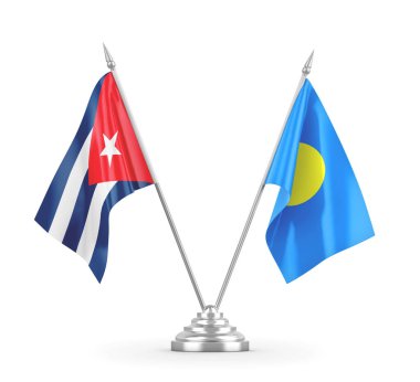 Palau ve Küba masa bayrakları beyaz 3D görüntüleme üzerinde izole