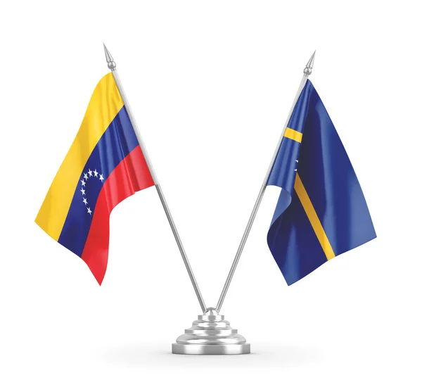 Nauru and Venezuela table flags isolated on white 3D rendering — Stock Photo, Image