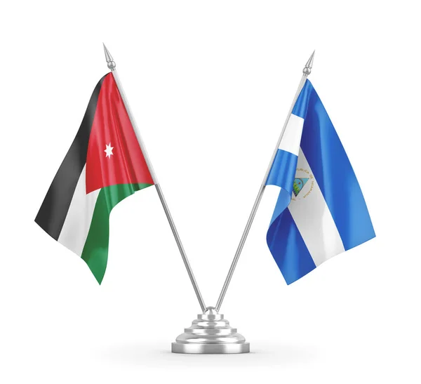 Nikaragua i Jordan table flagi izolowane na białym renderingu 3D — Zdjęcie stockowe