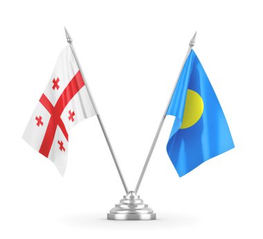 Palau ve Gürcistan bayrakları beyaz 3D görüntüleme üzerinde izole edildi