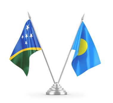Palau ve Solomon Adaları masa bayrakları beyaz 3D görüntüleme