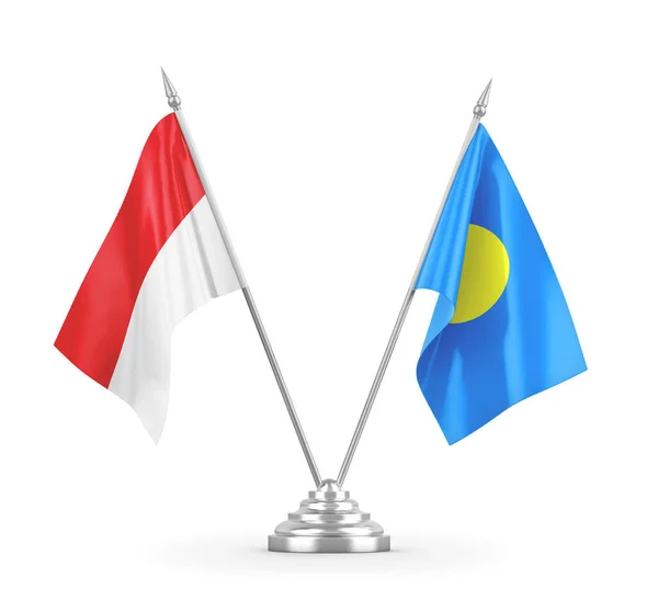 Bendera tabel Palau dan Indonesia terisolasi pada render 3D putih — Stok Foto