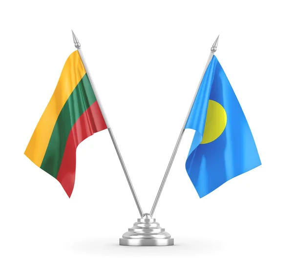 Palau ve Litvanya masa bayrakları beyaz 3D görüntüleme üzerinde izole — Stok fotoğraf