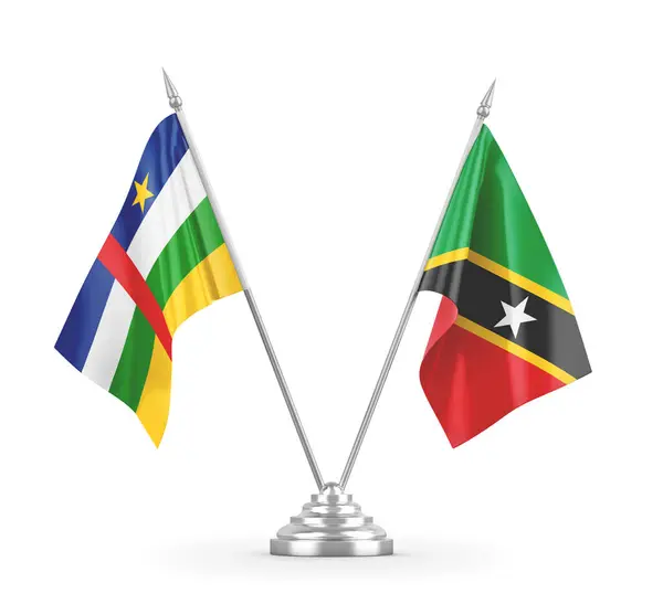 Bandiere da tavolo Saint Kitts e Nevis e Repubblica Centrafricana isolate — Foto Stock