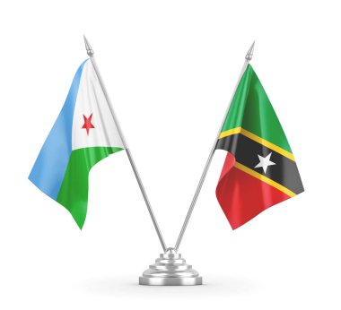 Saint Kitts ve Nevis ve Cibuti masa bayrakları beyaz 3D görüntüleme