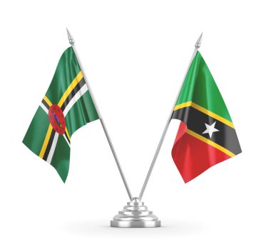 Saint Kitts ve Nevis ve Dominica masa bayrakları beyaz 3D görüntüleme