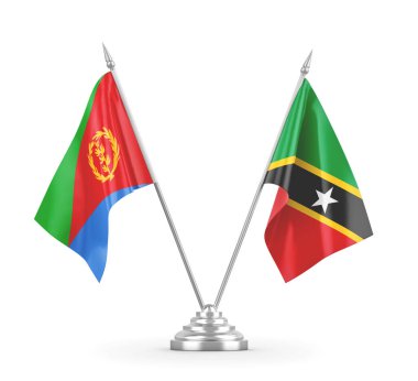 Saint Kitts, Nevis ve Eritrea masa bayrakları beyaz 3D görüntüleme