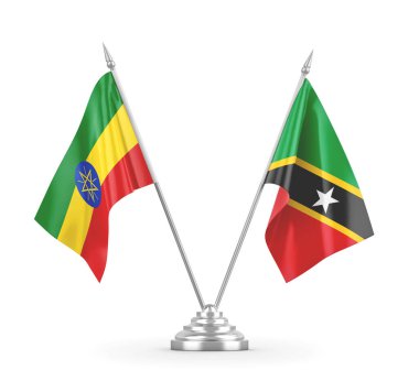 Saint Kitts ve Nevis ve Etiyopya masa bayrakları beyaz 3D görüntüleme