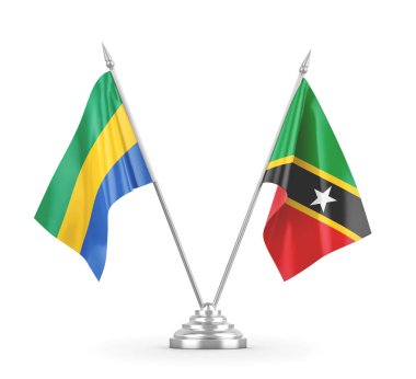 Saint Kitts, Nevis ve Gabon masa bayrakları beyaz 3D görüntüleme