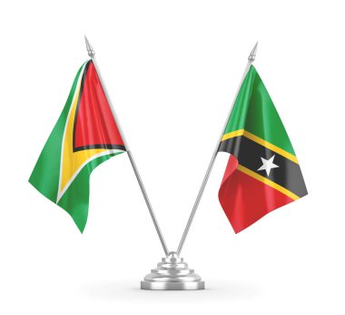 Saint Kitts, Nevis ve Guyana masa bayrakları beyaz 3D görüntüleme