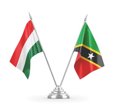 Saint Kitts, Nevis ve Macaristan bayrakları beyaz 3D görüntüleme üzerinde izole edildi