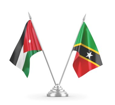 Saint Kitts, Nevis ve Ürdün masa bayrakları beyaz 3D görüntüleme