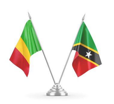 Saint Kitts, Nevis ve Mali masa bayrakları beyaz 3D görüntüleme
