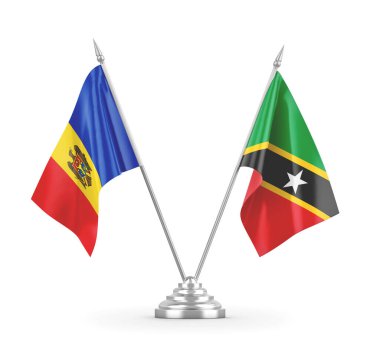 Saint Kitts ve Nevis ve Moldova masa bayrakları beyaz 3D görüntüleme