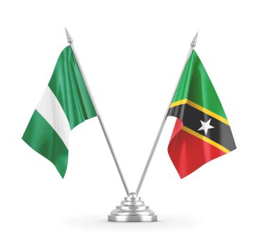 Saint Kitts, Nevis ve Nijerya masa bayrakları beyaz 3D görüntüleme