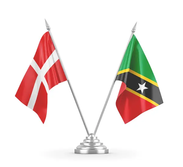 Svatý Kryštof a Nevis a Dánsko tabulky vlajky izolované na bílém 3D vykreslování — Stock fotografie