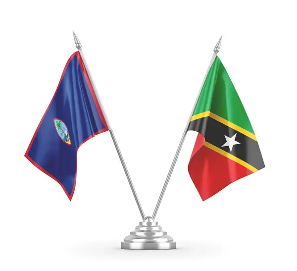 Banderas de mesa Saint Kitts y Nevis y Guam aisladas en renderizado 3D blanco — Foto de Stock