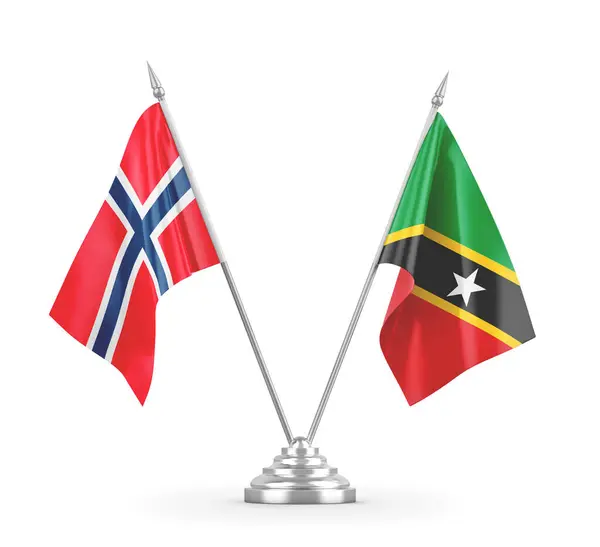 stock image Saint Kitts and Nevis and Norway table flags isolated on white 3D rendering