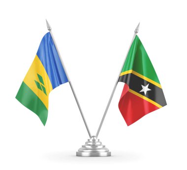Saint Kitts ve Nevis ve Saint Vincent ve Grenadine masa bayrakları izole edildi.