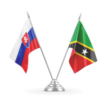 Saint Kitts, Nevis ve Slovakya masa bayrakları beyaz 3D görüntüleme
