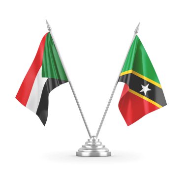 Saint Kitts, Nevis ve Sudan masa bayrakları beyaz 3D görüntüleme