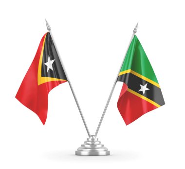Saint Kitts ve Nevis ve Timor-Leste Doğu Timor masa bayrakları beyaz üzerine izole