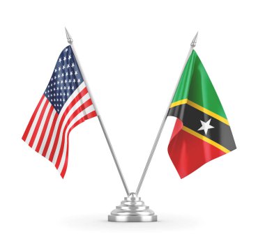 Saint Kitts, Nevis ve Amerika Birleşik Devletleri bayrakları beyaz üzerine izole edilmiş.