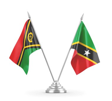 Saint Kitts, Nevis ve Vanuatu masa bayrakları beyaz 3D görüntüleme