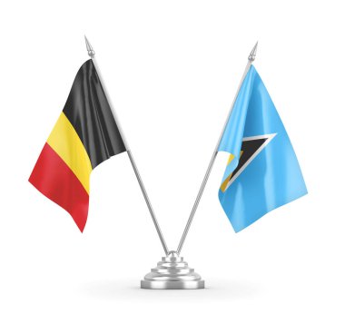 Saint Lucia ve Belçika bayrakları beyaz 3D görüntüleme üzerinde izole edildi