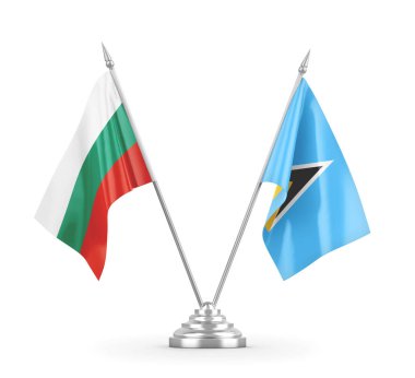 Saint Lucia ve Bulgaristan bayrakları beyaz 3D görüntüleme üzerinde izole edildi