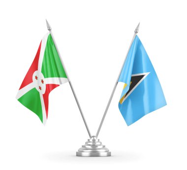 Saint Lucia ve Burundi masa bayrakları beyaz 3D görüntüleme