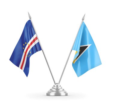 Saint Lucia ve Cabo Burnu masa bayrakları beyaz 3D görüntüleme