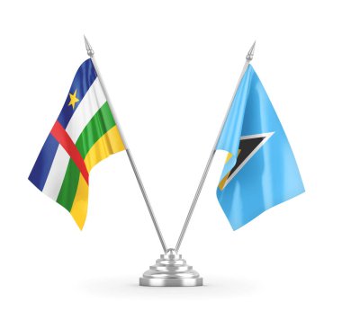 Saint Lucia ve Orta Afrika Cumhuriyeti bayrakları beyaz üzerine izole edildi