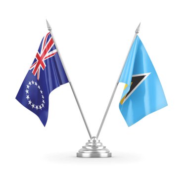 Saint Lucia ve Cook Adaları masa bayrakları beyaz 3D görüntüleme