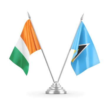 Saint Lucia ve Cote dIvoire Fildişi Sahil Masası Bayrakları beyaz