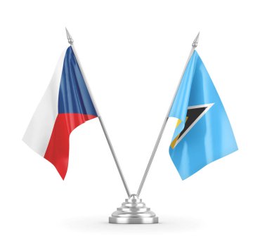 Saint Lucia ve Çek Cumhuriyeti bayrakları beyaz 3D görüntüleme üzerinde izole edildi