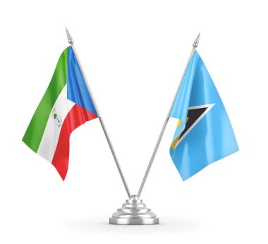 Saint Lucia ve Ekvator Gine masa bayrakları beyaz 3D görüntüleme