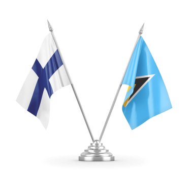 Saint Lucia ve Finlandiya bayrakları 3 boyutlu olarak izole edilmiştir.