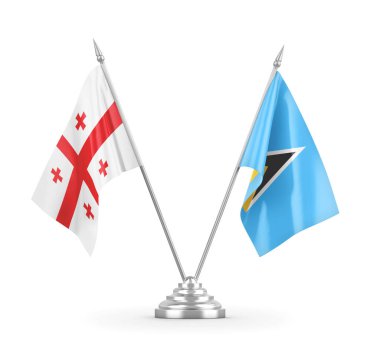 Saint Lucia ve Gürcistan bayrakları beyaz 3D görüntüleme üzerinde izole edildi