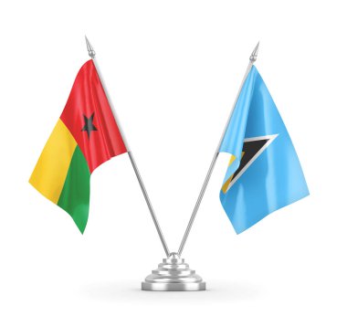 Saint Lucia ve Gine-Bissau masa bayrakları beyaz 3D görüntüleme